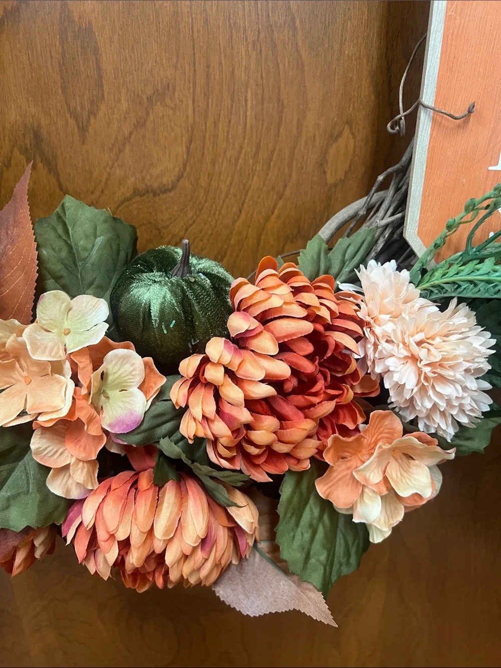 Autumn 'Give Thanks' Harvest Wreath with Orange Blooms